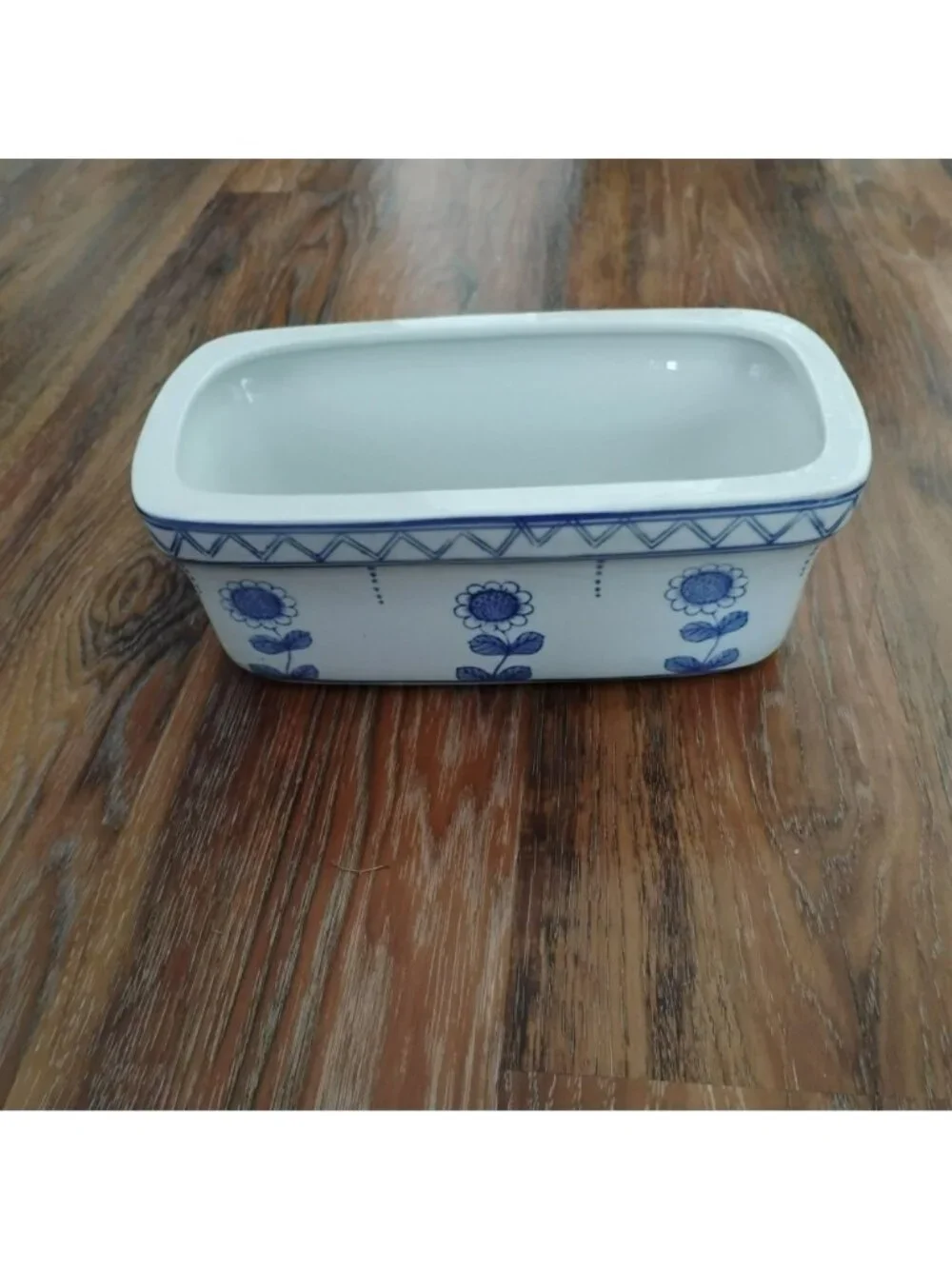 Vintage Pier 1 Blue & White Sunflower Ceramic Planter 11